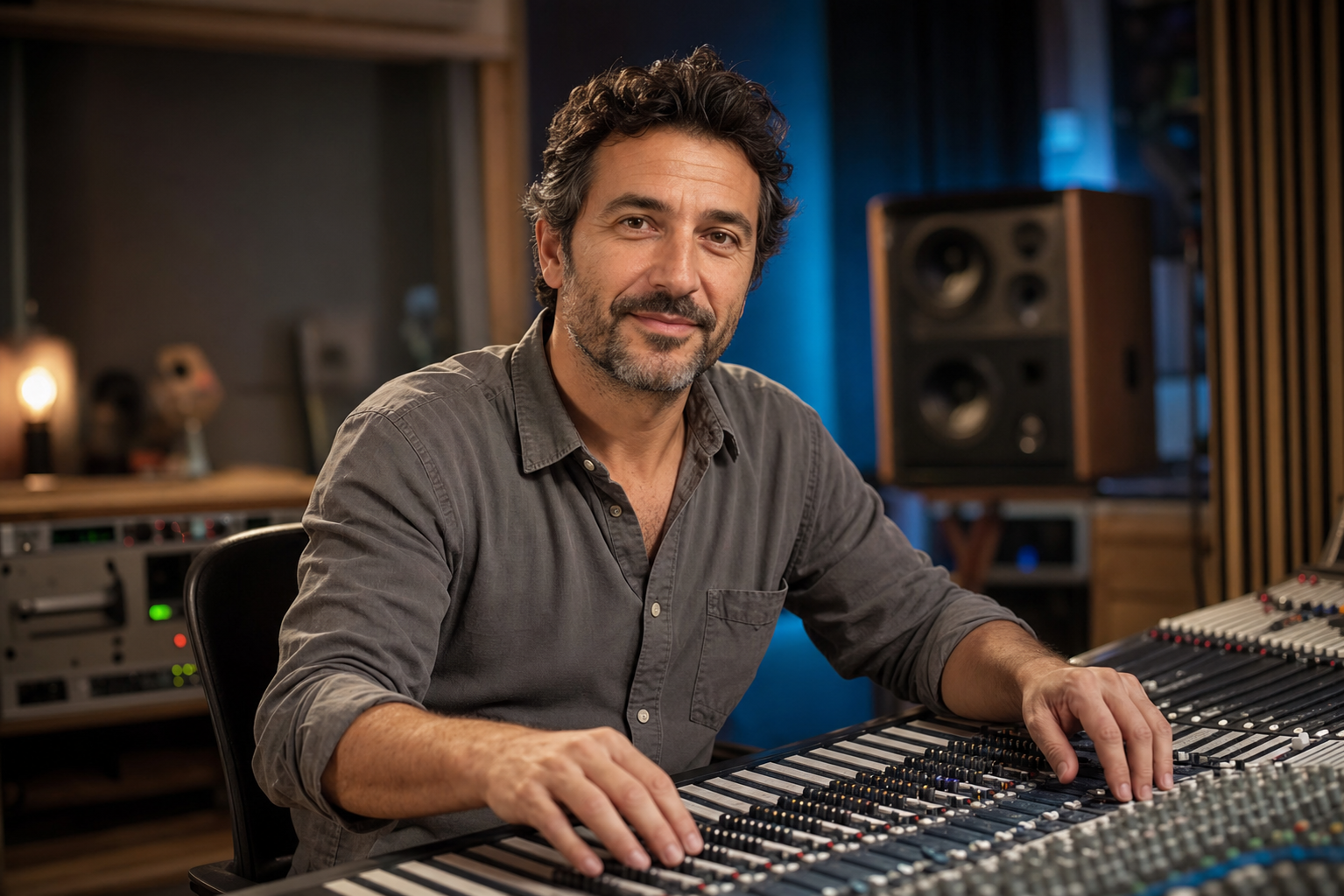 Enrico Neri, fonico e titolare dello studio, al lavoro in console di mixaggio