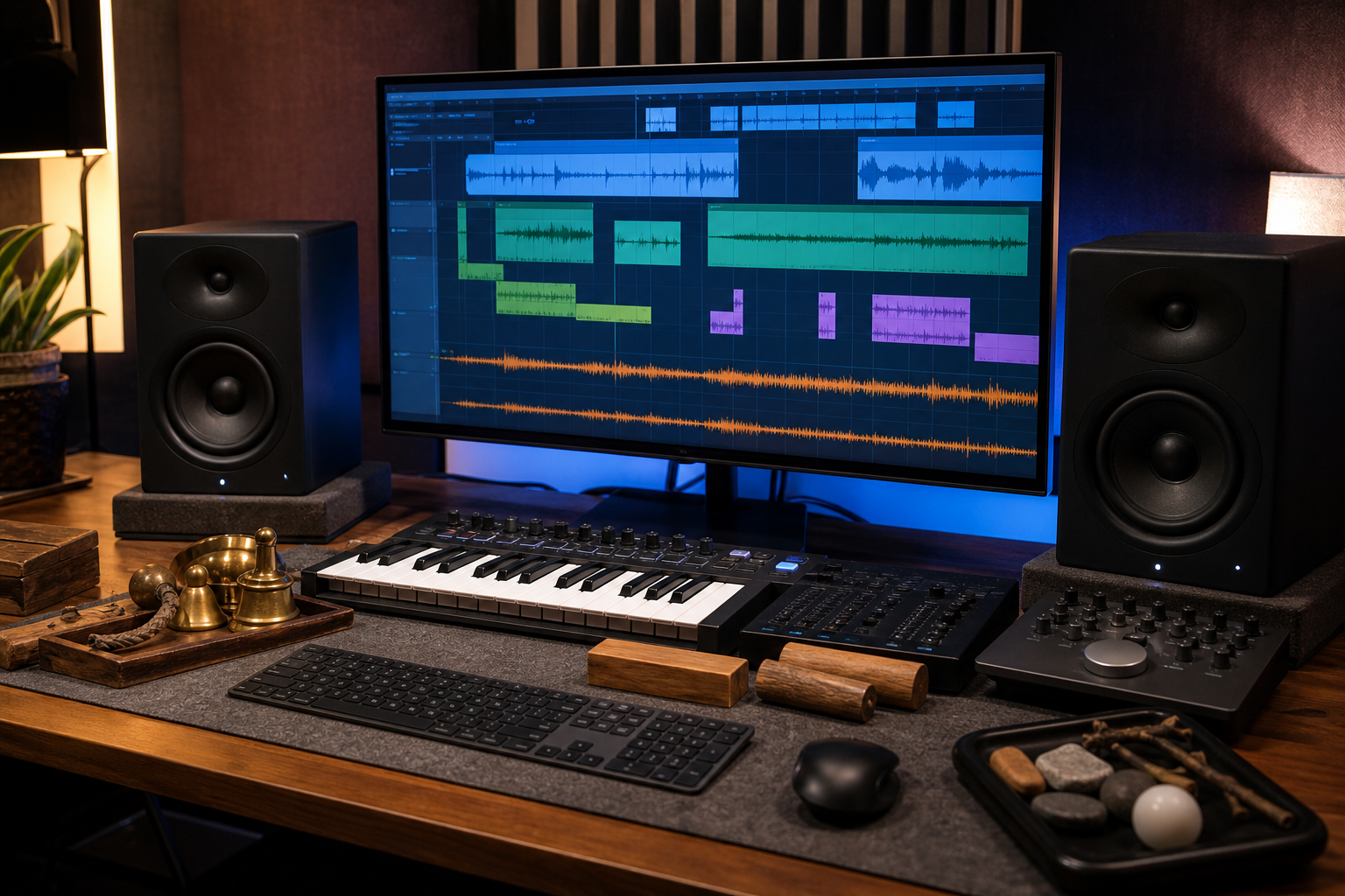 Sound designer al lavoro su colonna sonora e sound design per video e spot pubblicitari